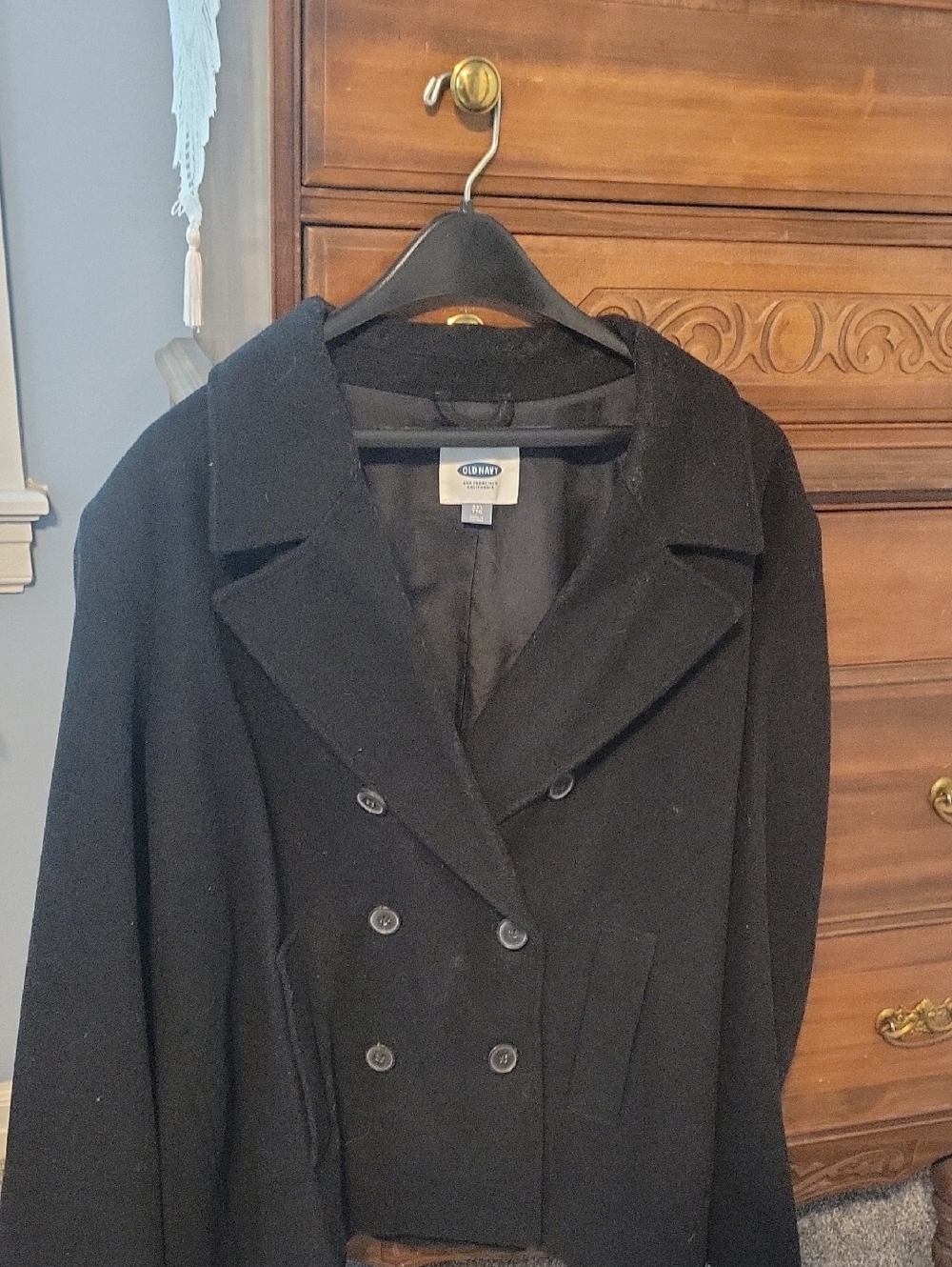 Old Navy Black Double-Breasted Wool Pea Coat